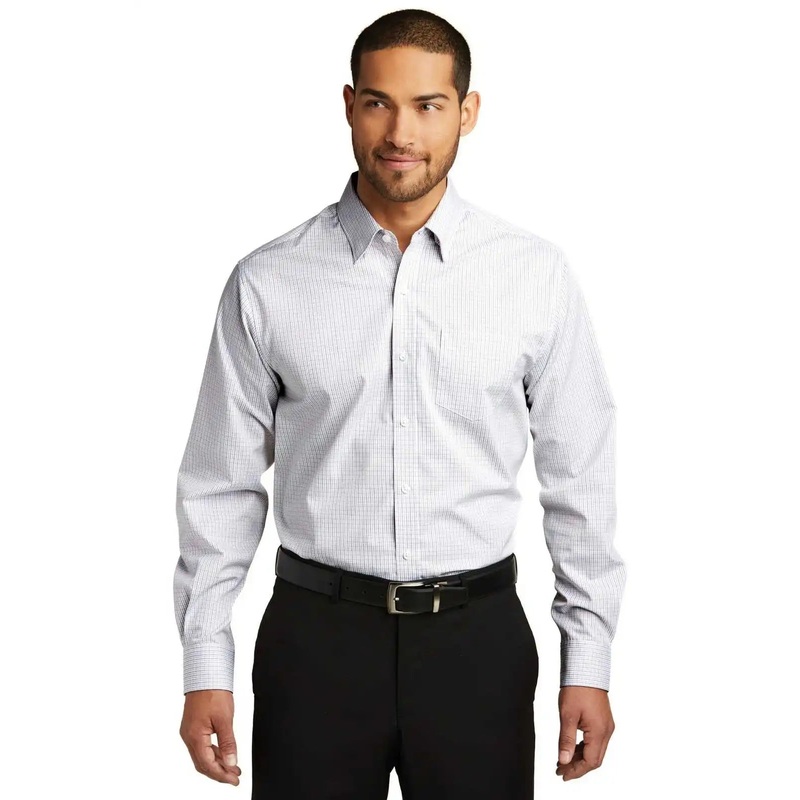 Port Authority W643 Micro Tattersall Easy Care Shirt – White Dark Gray