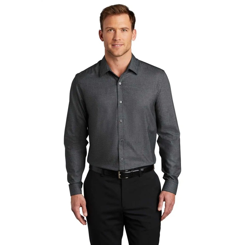Port Authority W645 Pincheck Easy Care Shirt – Black Gray Steel
