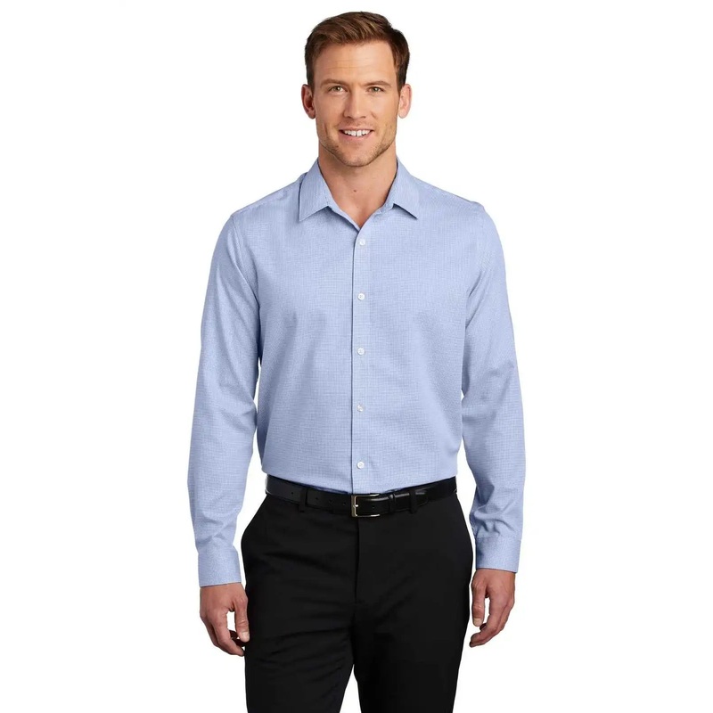 Port Authority W645 Pincheck Easy Care Shirt – Blue Horizon White