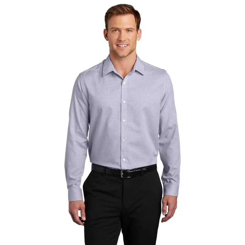 Port Authority W645 Pincheck Easy Care Shirt – Gusty Gray White