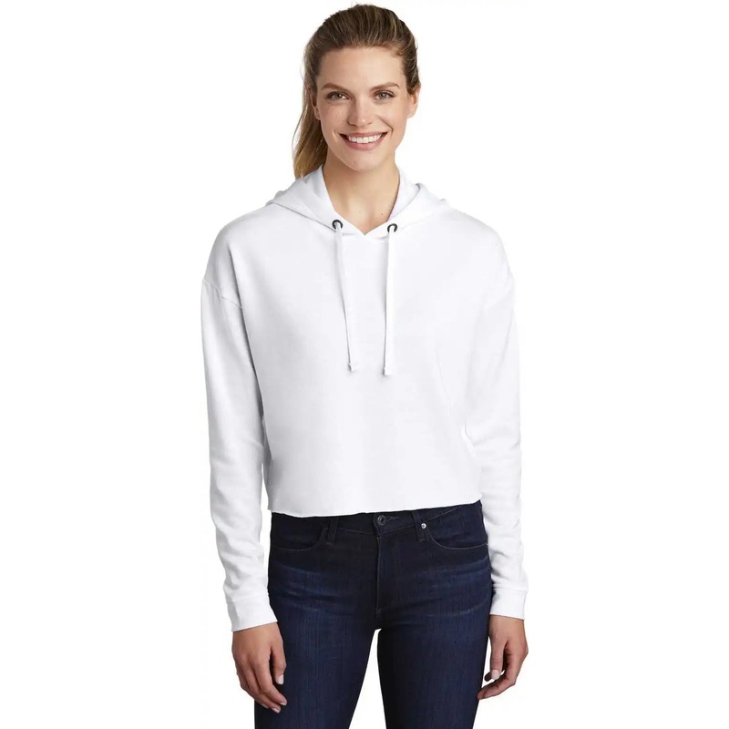 Sport-Tek LST298 Ladies PosiCharge Tri-Blend Wicking Fleece Crop Hooded Pullover – White Triad Solid