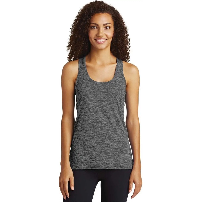 Sport-Tek LST396 Ladies PosiCharge Electric Heather Racerback Tank – Gray-Black Electric