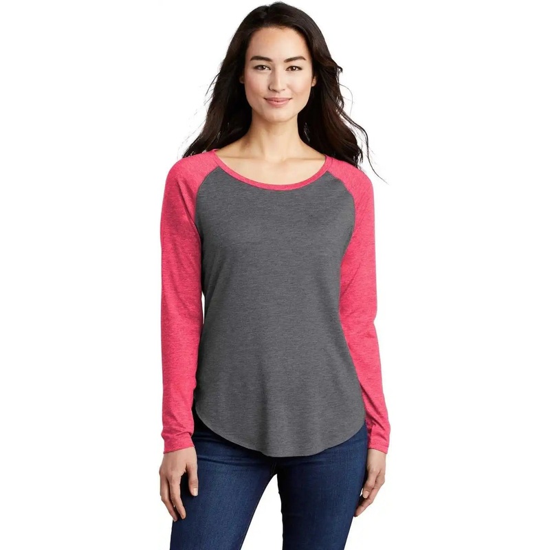 Sport-Tek LST400LS Ladies PosiCharge Long Sleeve Tri-Blend Wicking Scoop Neck Raglan Tee LST400LSPink Raspberry Heather Dark Gray Heather