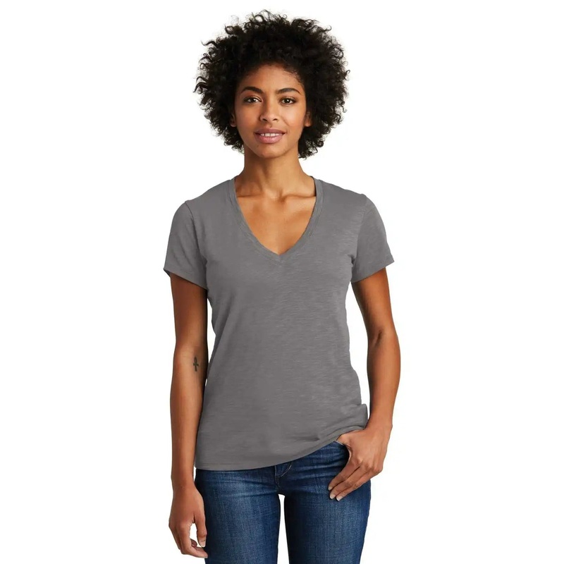 Alternative AA6097 Women’s Weathered Slub So-Low V-Neck Tee – Elephant Gray