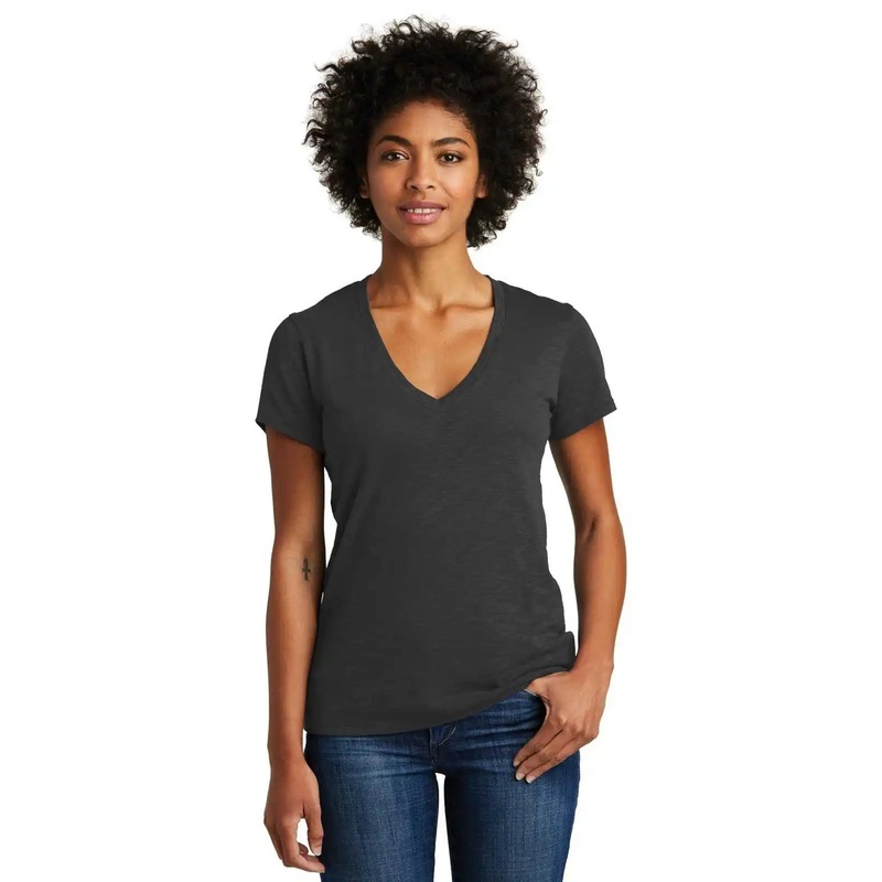 Alternative AA6097 Women’s Weathered Slub So-Low V-Neck Tee – Washed Black