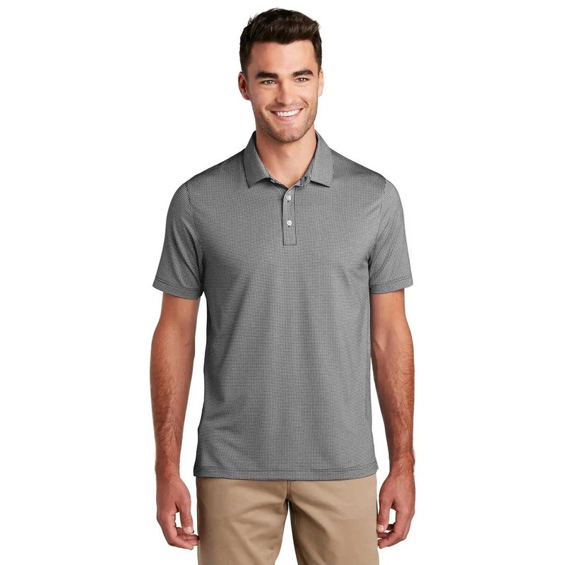 Port Authority K646 Gingham Polo – Black White