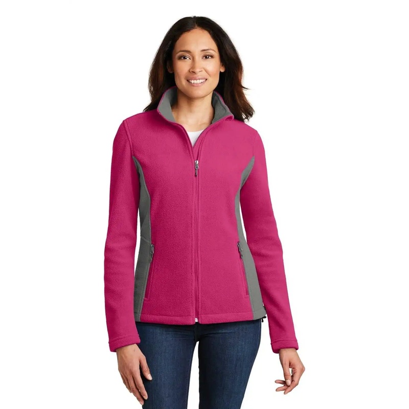 Port Authority L216 Ladies Colorblock Value Fleece Jacket – Pink Azalea Deep Smoke