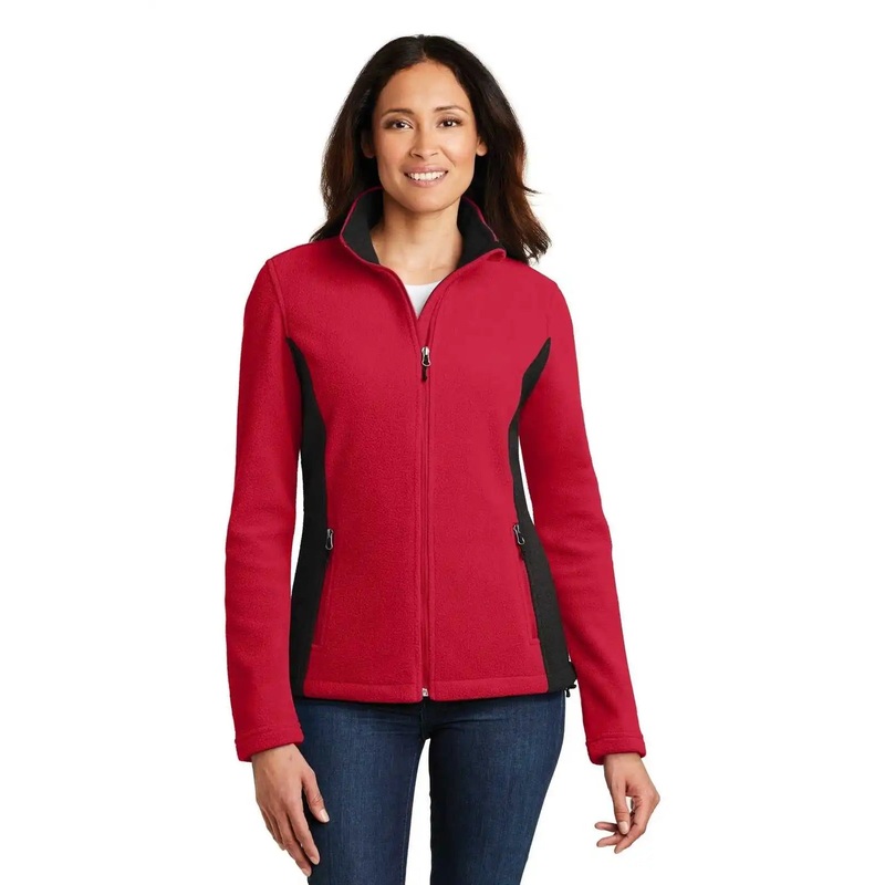 Port Authority L216 Ladies Colorblock Value Fleece Jacket – Rich Red Black