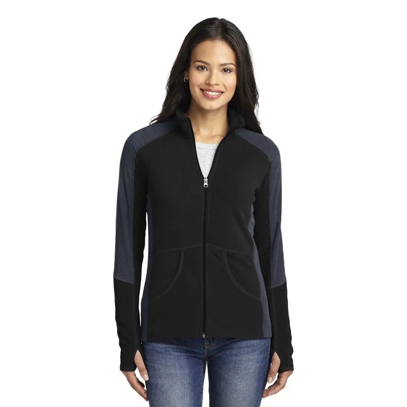 Port Authority L230 Ladies Colorblock Microfleece Jacket – Black Battleship Gray