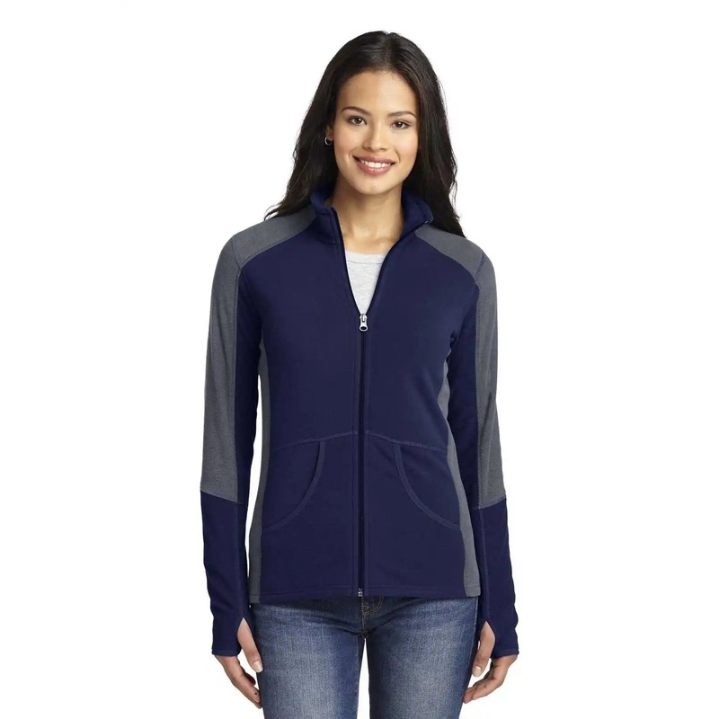 Port Authority L230 Ladies Colorblock Microfleece Jacket – True Navy Pearl Gray
