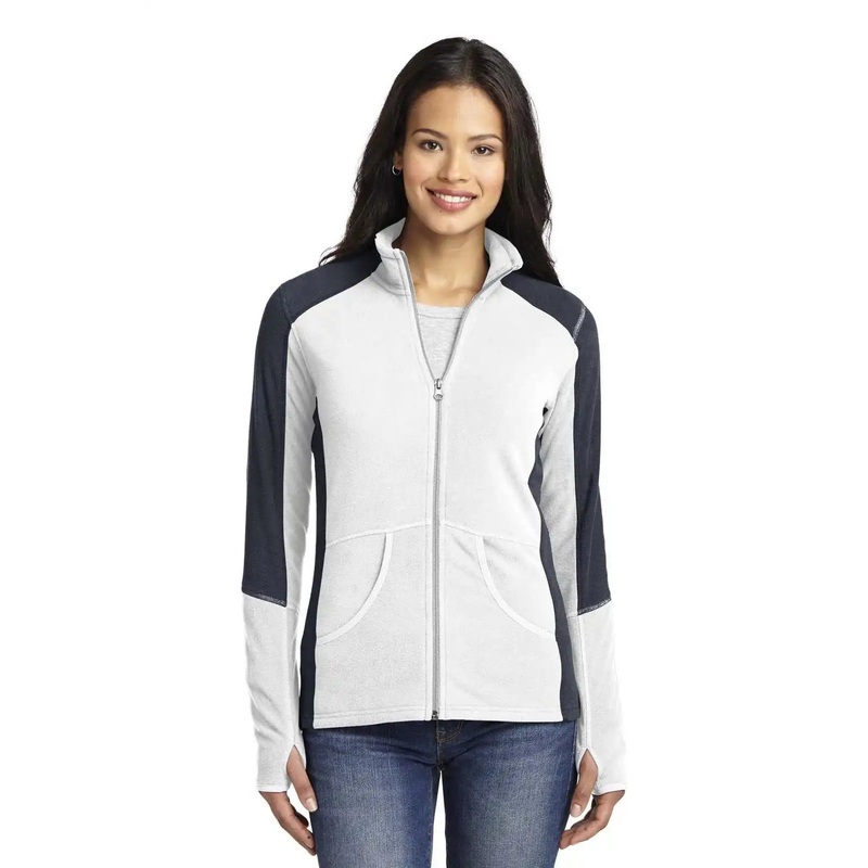 Port Authority L230 Ladies Colorblock Microfleece Jacket – White Battleship Gray