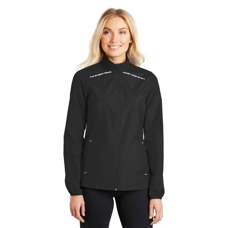 Port Authority L345 Ladies Zephyr Reflective Hit Full-Zip Jacket – Black