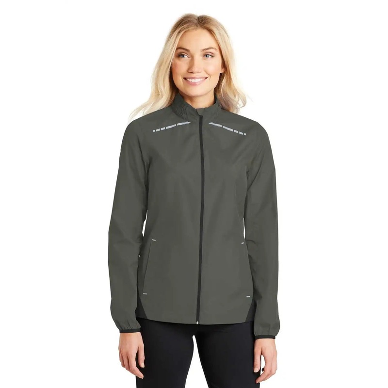 Port Authority L345 Ladies Zephyr Reflective Hit Full-Zip Jacket – Gray Steel Deep Black