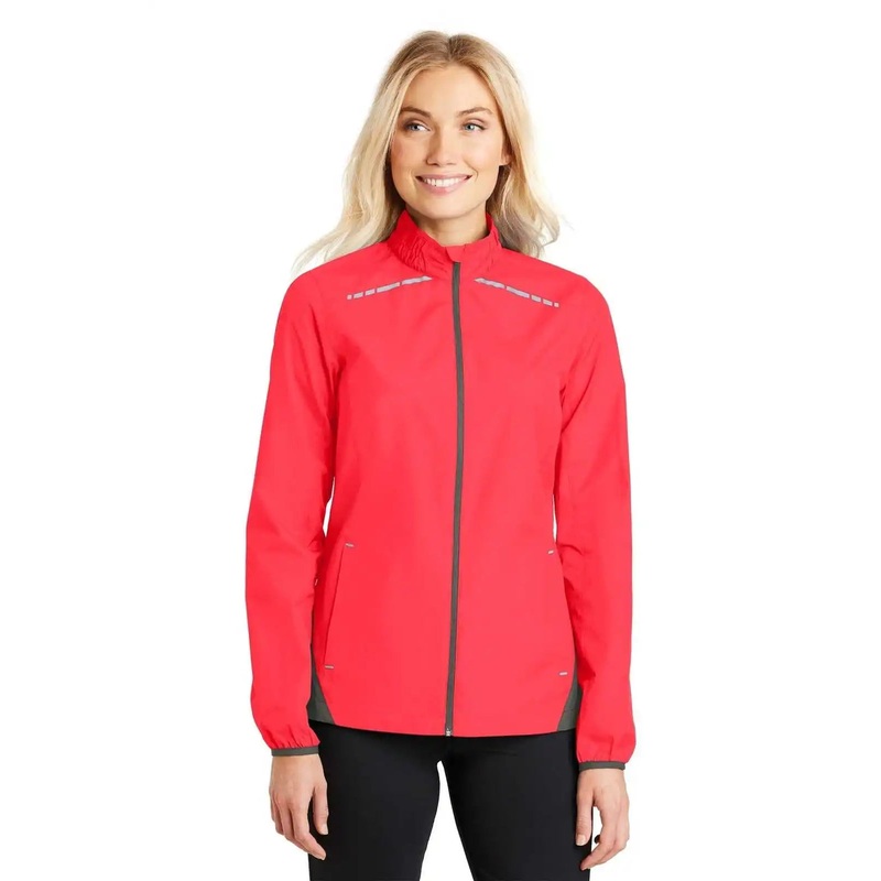 Port Authority L345 Ladies Zephyr Reflective Hit Full-Zip Jacket – Hot Coral Gray Steel