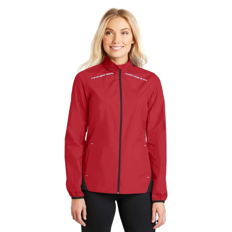 Port Authority L345 Ladies Zephyr Reflective Hit Full-Zip Jacket – Rich Red Deep Black
