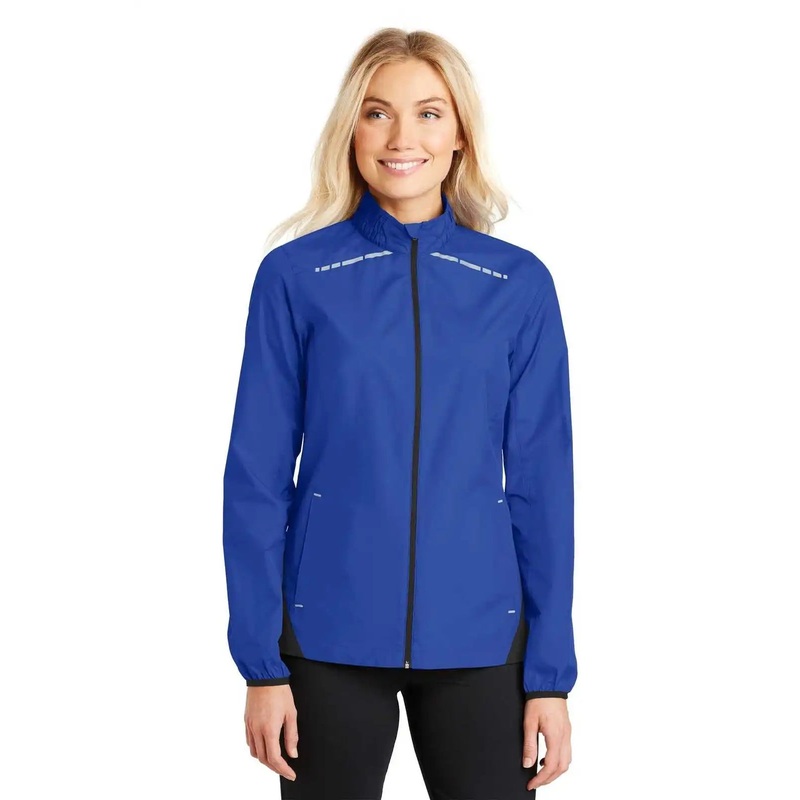 Port Authority L345 Ladies Zephyr Reflective Hit Full-Zip Jacket – True Royal Deep Black