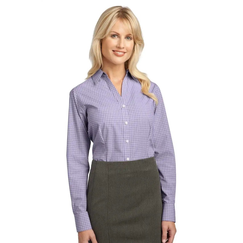Port Authority L639 Ladies Plaid Pattern Easy Care Shirt – Purple