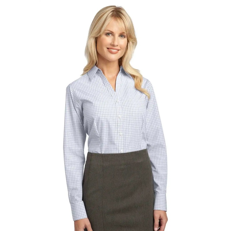 Port Authority L639 Ladies Plaid Pattern Easy Care Shirt – White