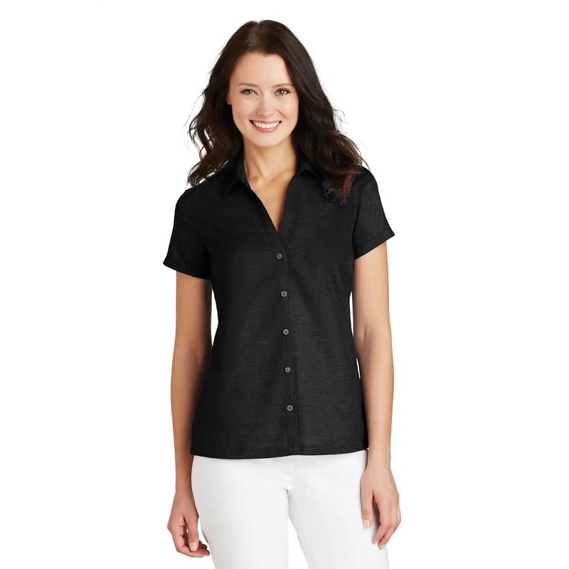 Port Authority L662 Ladies Textured Camp Shirt – Black