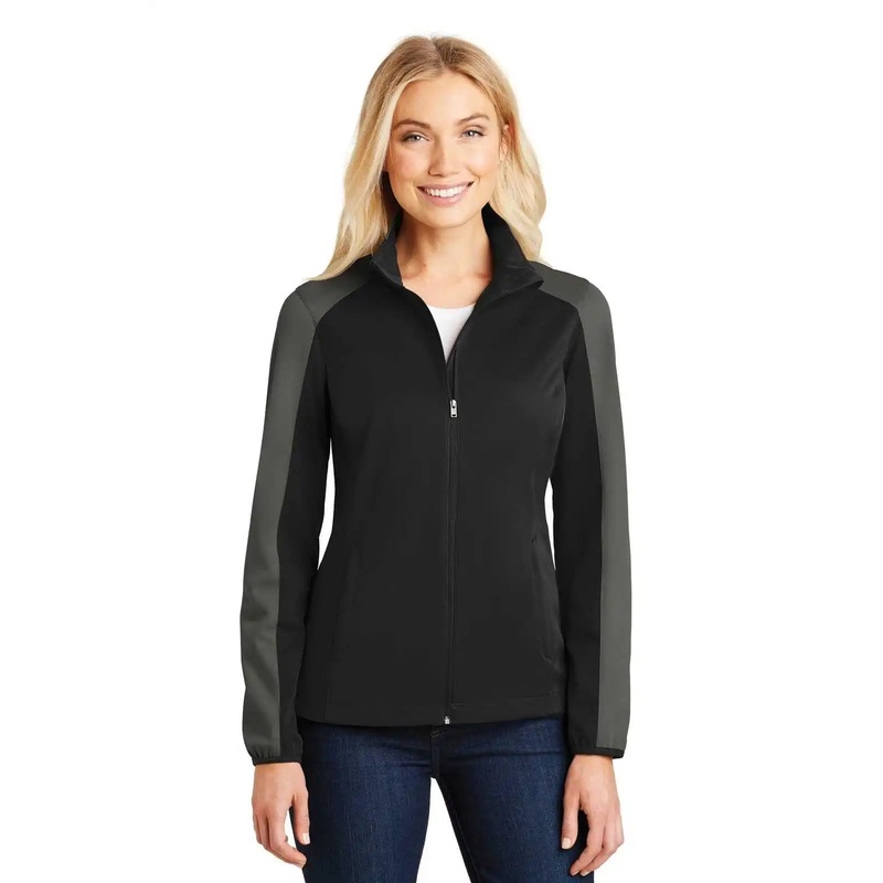 Port Authority L718 Ladies Active Colorblock Soft Shell Jacket – Deep Black Gray Steel