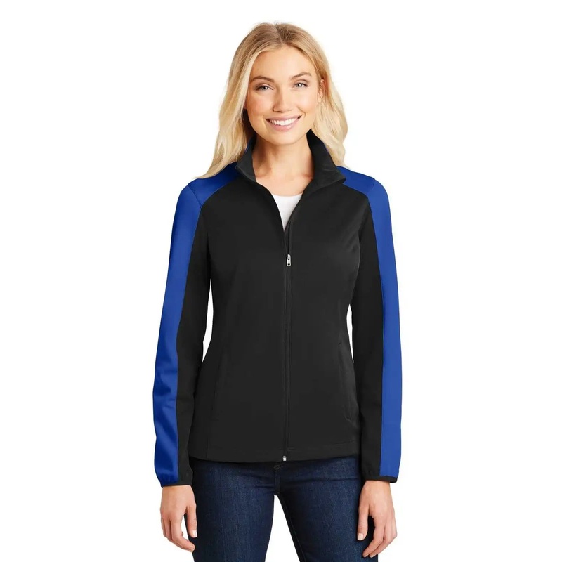 Port Authority L718 Ladies Active Colorblock Soft Shell Jacket – Deep Black True Royal