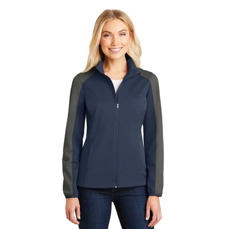 Port Authority L718 Ladies Active Colorblock Soft Shell Jacket – Dress Blue Navy Gray Steel