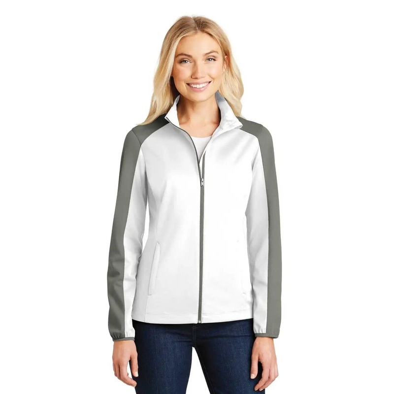 Port Authority L718 Ladies Active Colorblock Soft Shell Jacket – White Rogue Gray