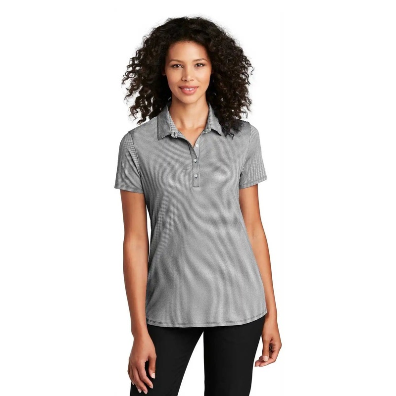 Port Authority LK646 Ladies Gingham Polo – Black White