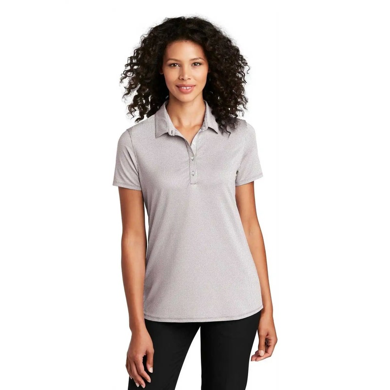 Port Authority LK646 Ladies Gingham Polo – Gusty Gray White