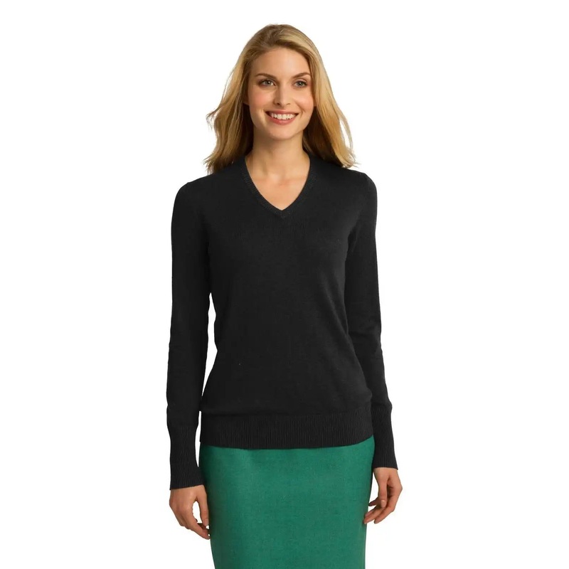 Port Authority LSW285 Ladies V-Neck Sweater – Black