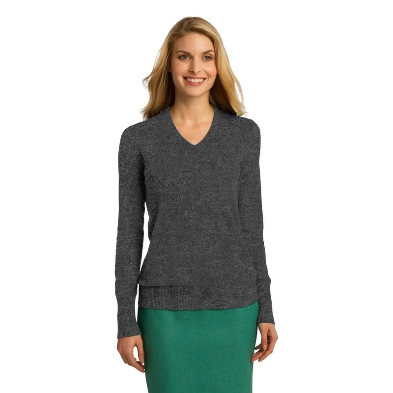 Port Authority LSW285 Ladies V-Neck Sweater – Charcoal Heather
