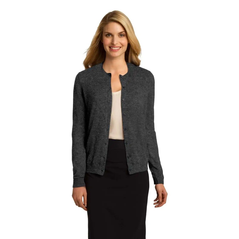 Port Authority LSW287 Ladies Cardigan Sweater – Charcoal Heather