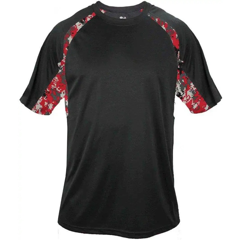 Badger Sport 4140 Digital Hook Adult Tee – Black Red Digital