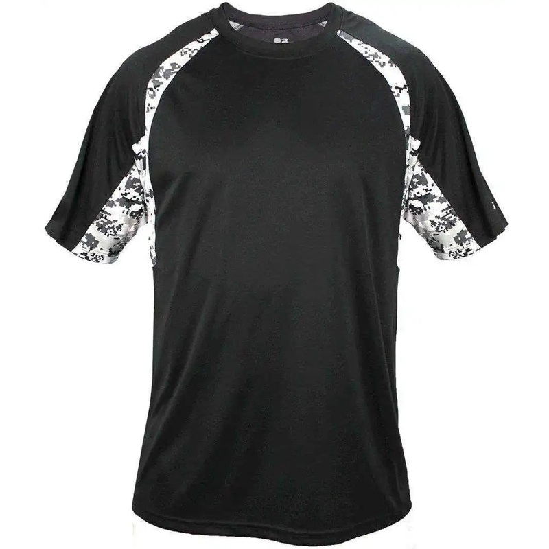 Badger Sport 4140 Digital Hook Adult Tee – Black White Digital
