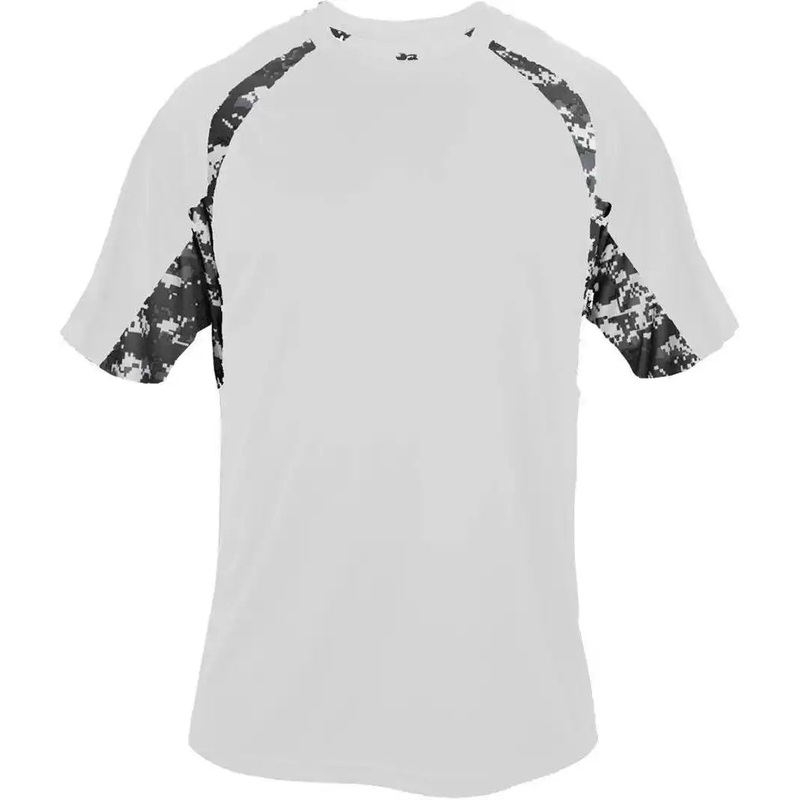 Badger Sport 4140 Digital Hook Adult Tee – White Black Digital