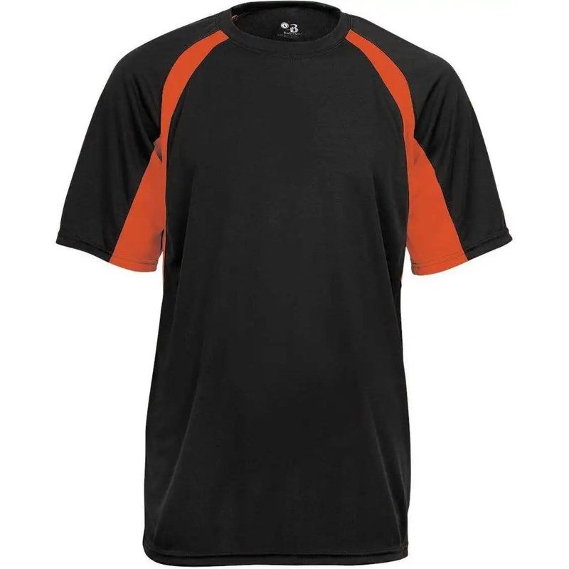 Badger Sport 4144 Adult Hook Tee – Black Orange