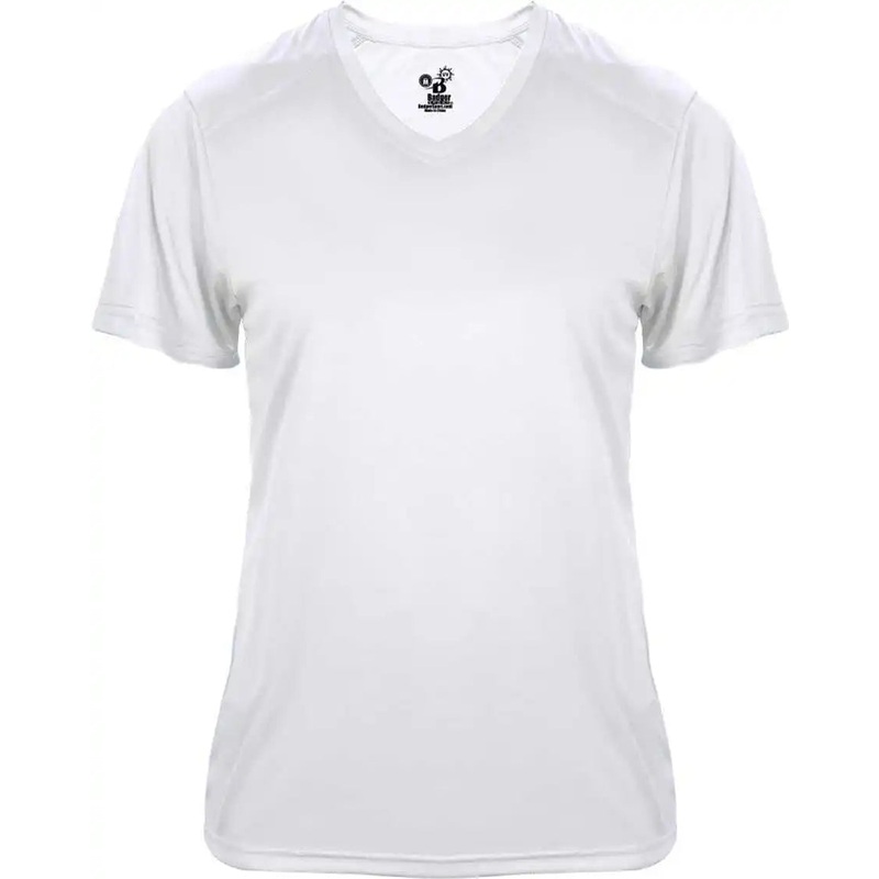 Badger Sport 4062 Ultimate Softlock Ladies V-neck Short Sleeve Tee – White