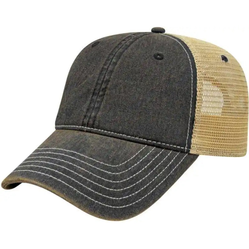 Cap America i8527 Premium Vintage Washed Mesh Back Cap – Black Khaki