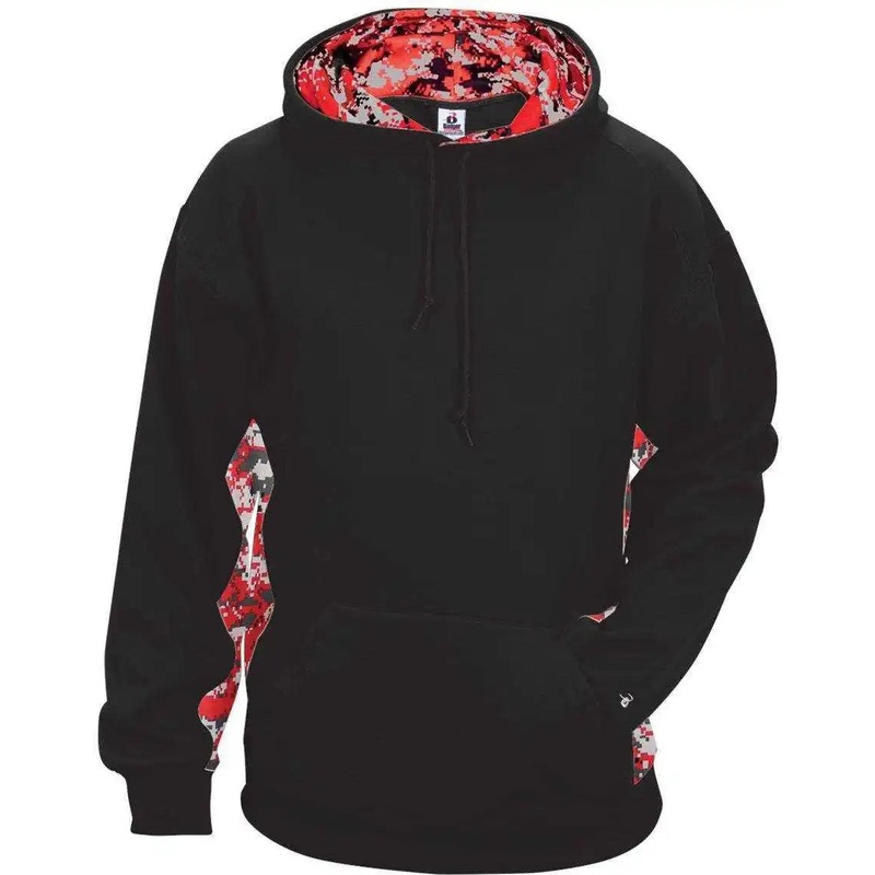 Badger Sport 1464 Adult Digital Hoodie – Black Red Digital