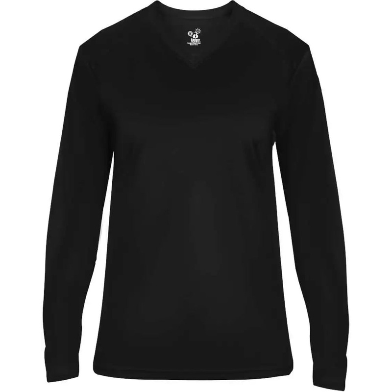 Badger Sport 4064 Ultimate Softlock V-neck Ladies Long Sleeve Tee – Black