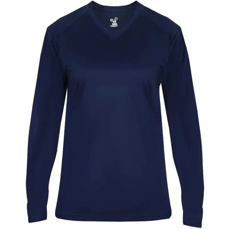 Badger Sport 4064 Ultimate Softlock V-neck Ladies Long Sleeve Tee – Navy