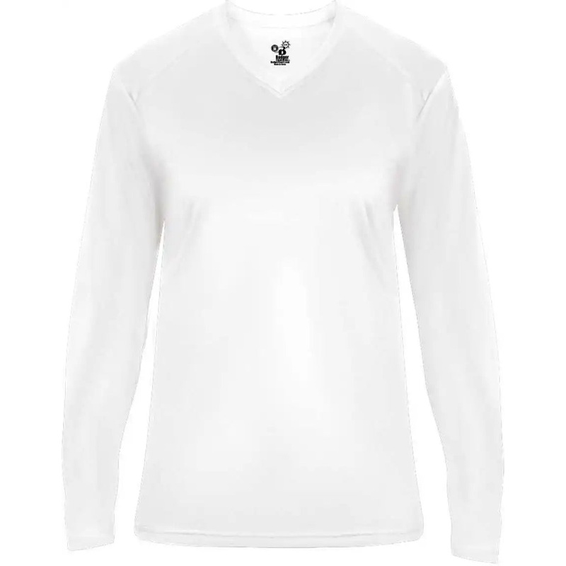 Badger Sport 4064 Ultimate Softlock V-neck Ladies Long Sleeve Tee – White