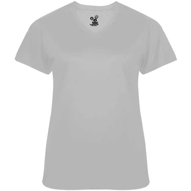 Badger Sport 4062 Ultimate Softlock Ladies V-neck Short Sleeve Tee – Silver