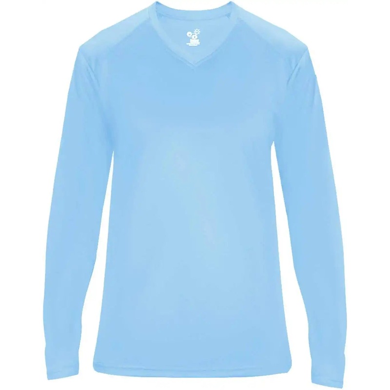 Badger Sport 4064 Ultimate Softlock V-neck Ladies Long Sleeve Tee – Columbia Blue