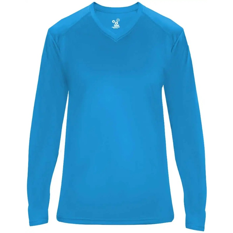 Badger Sport 4064 Ultimate Softlock V-neck Ladies Long Sleeve Tee – Electric Blue