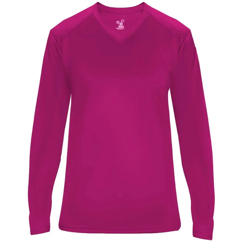 Badger Sport 4064 Ultimate Softlock V-neck Ladies Long Sleeve Tee – Hot Pink