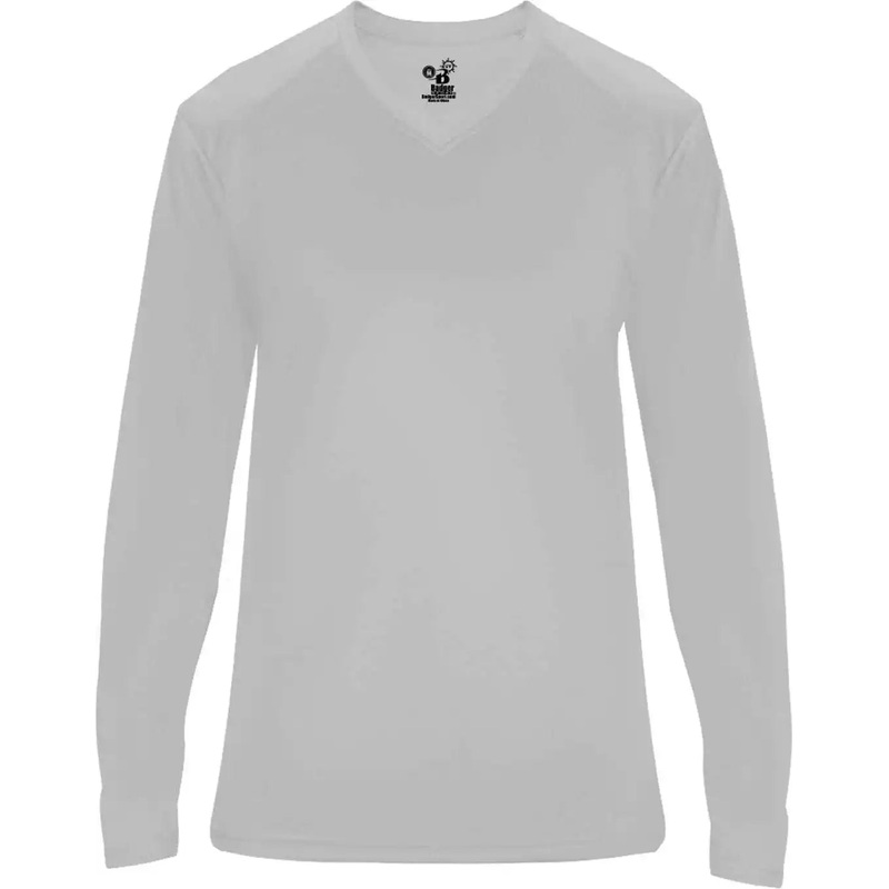 Badger Sport 4064 Ultimate Softlock V-neck Ladies Long Sleeve Tee – Silver