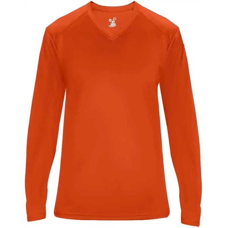 Badger Sport 4064 Ultimate Softlock V-neck Ladies Long Sleeve Tee – Orange