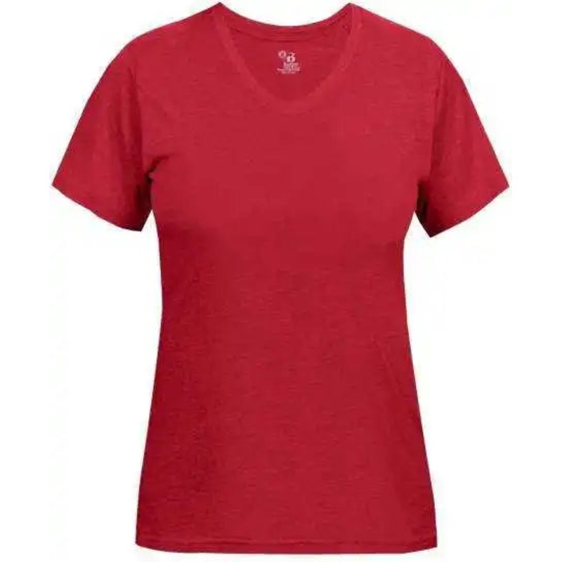Badger Sport 4962 Tri-Blend Ladies’ V-Neck Tee – Red