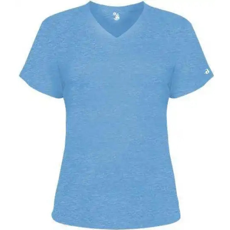 Badger Sport 4962 Tri-Blend Ladies’ V-Neck Tee – Columbia Blue Heather